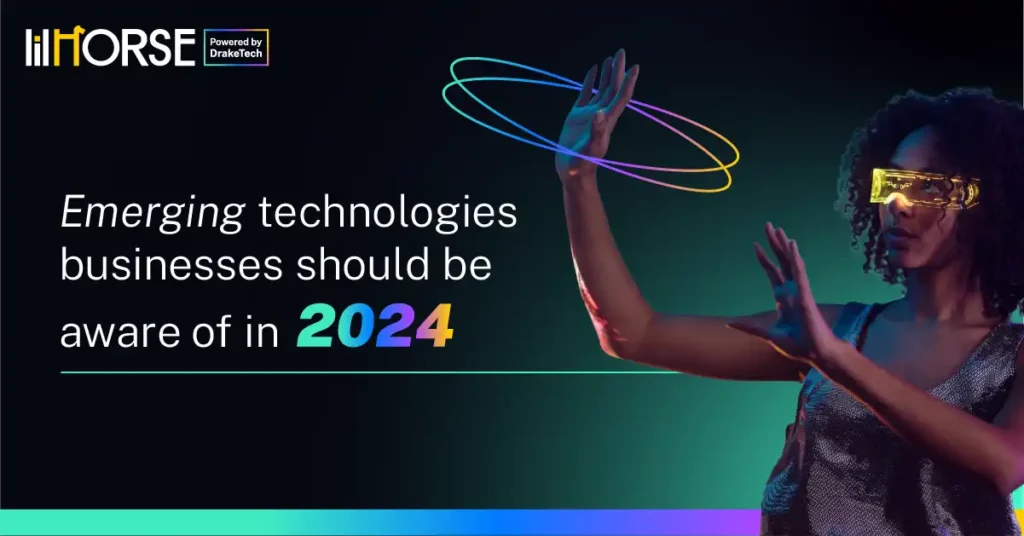 Graphic image with the phrase emerging technologies business should be aware of in 2024.