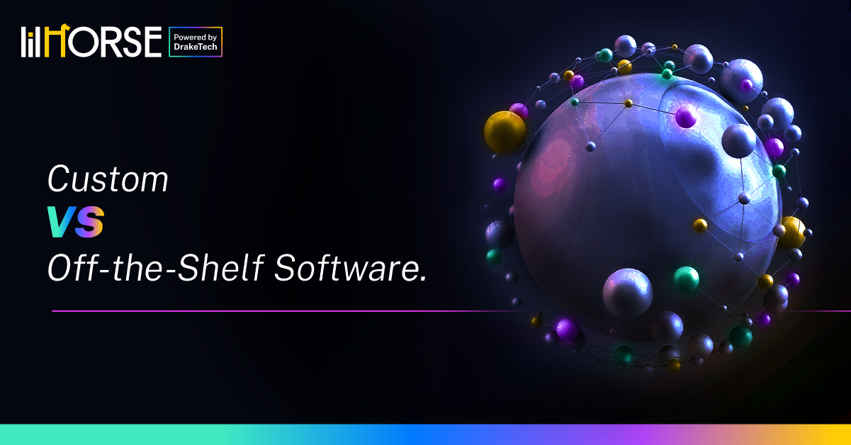 Graphic image with the phrase custom vs. off-the-shelf software.